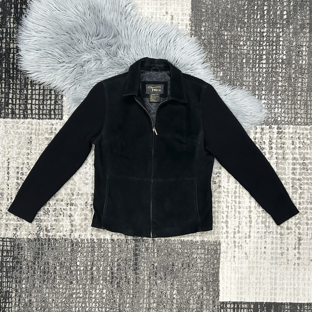Fabio Vintage Genuine Leather/Suede Black Jacket‎ w/Knitted Sleeves Size Large